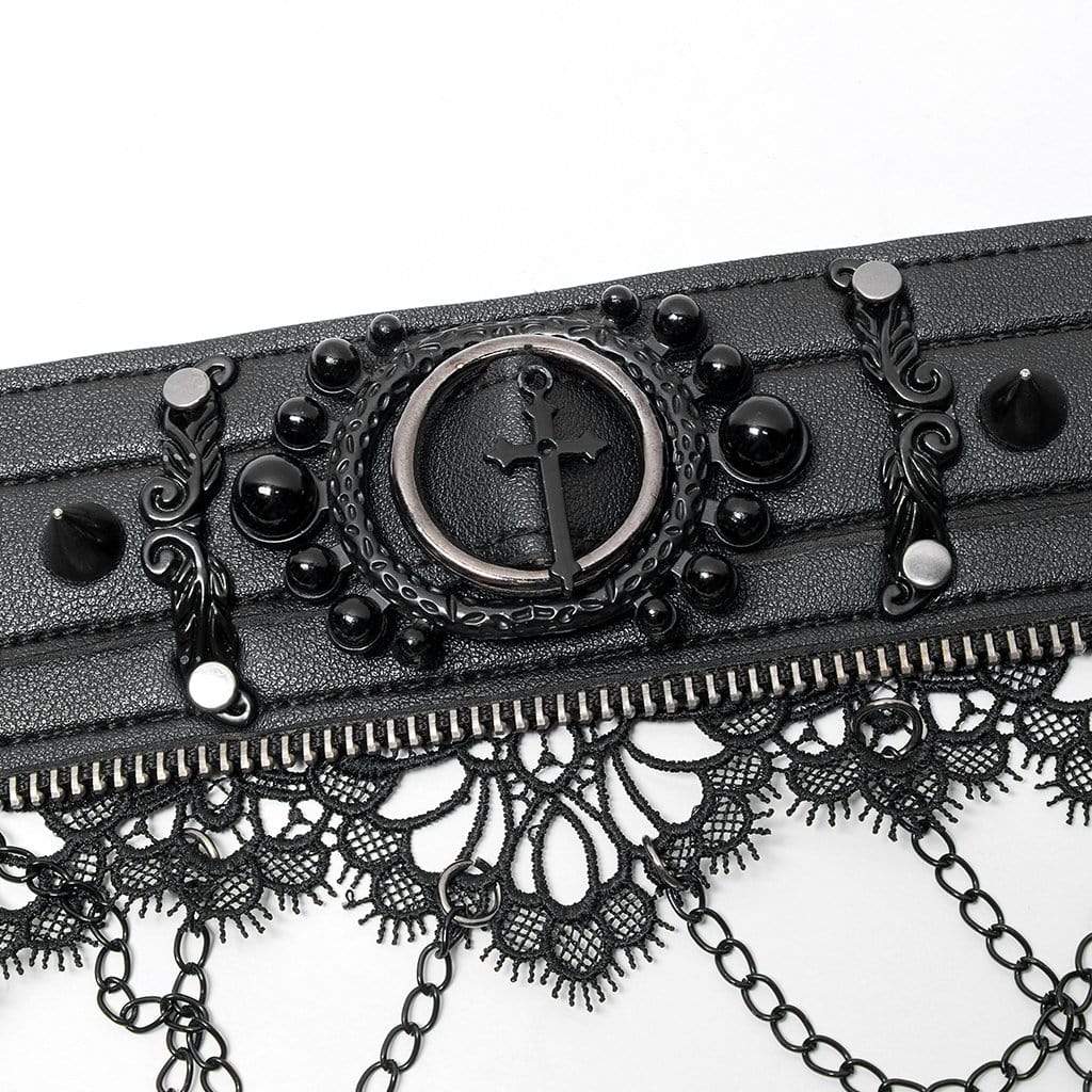 Punk Rave Women's Gothic Rivets Lace Hem Chocker