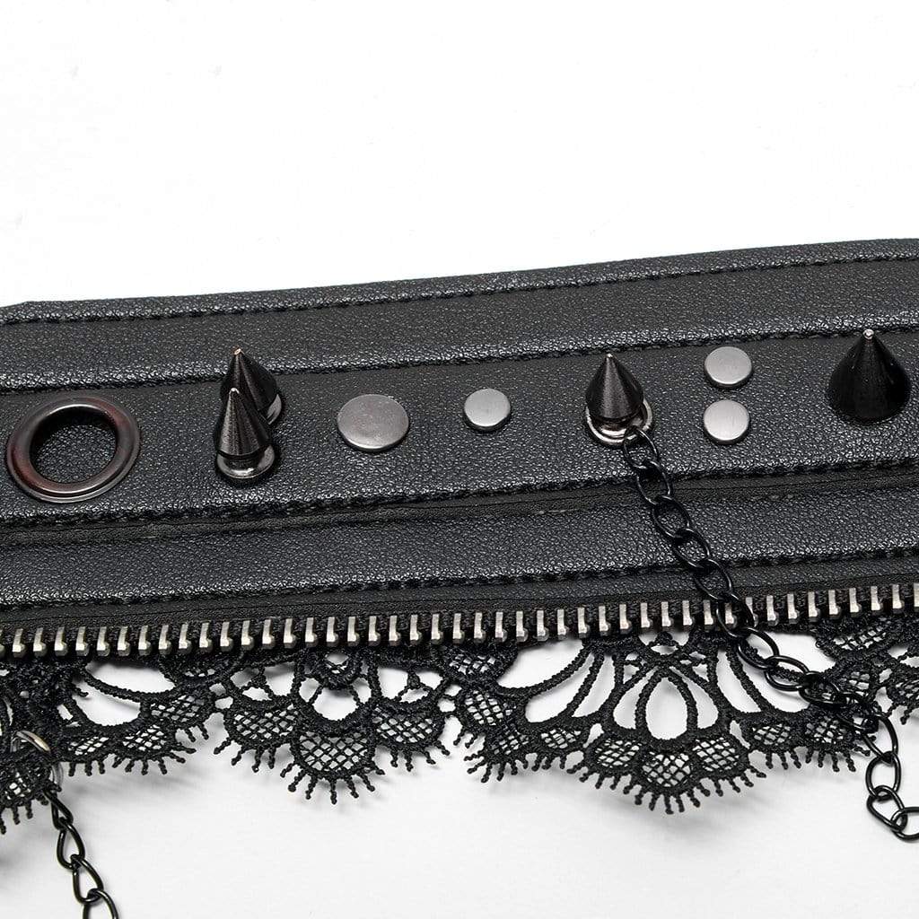 Punk Rave Women's Gothic Rivets Lace Hem Chocker