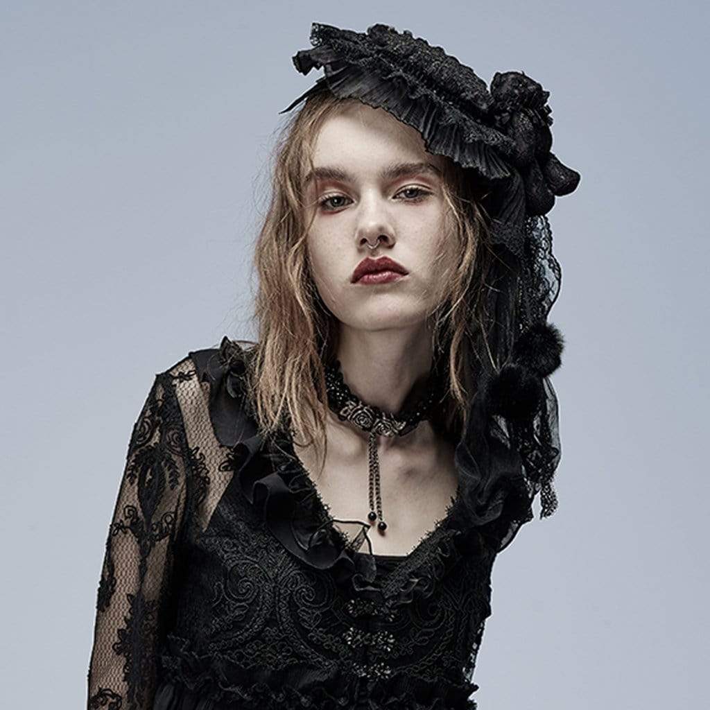 Punk Rave Women's Gothic Ruffle Lace Hat