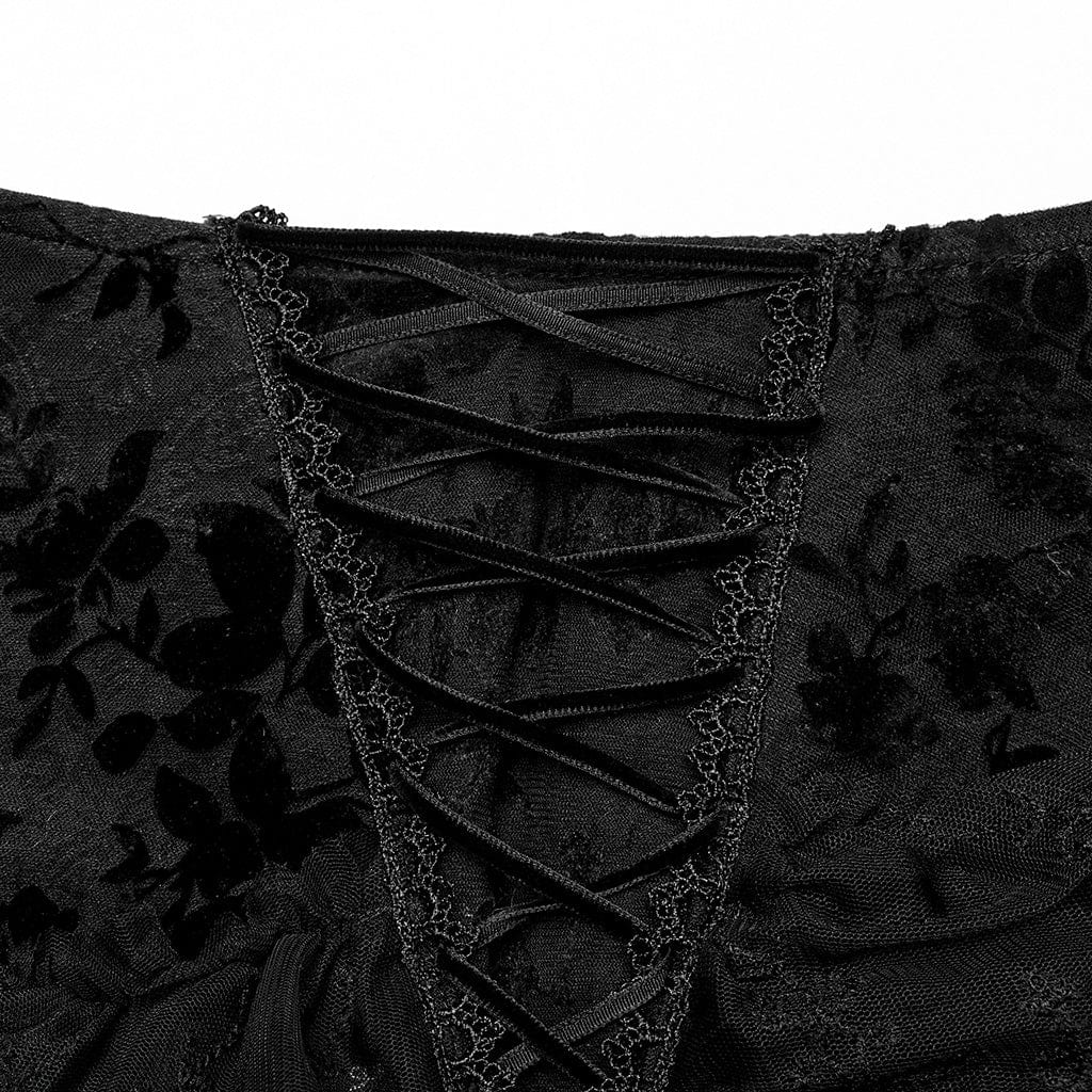 PUNK RAVE Women's Gothic Ruffles Layered Lace Skirt