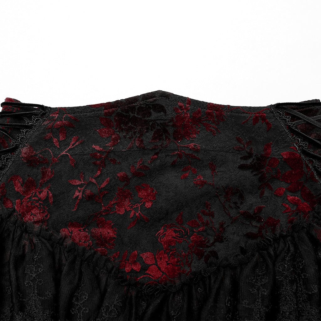 PUNK RAVE Women's Gothic Ruffles Layered Lace Skirt