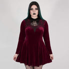 Women's Plus Size Gothic Scarlet And Black Short Collared Dress