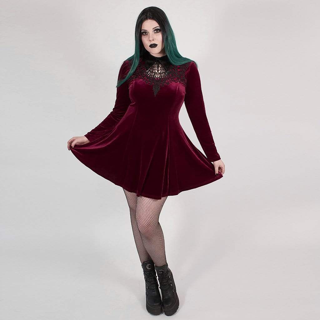 Women's Plus Size Gothic Scarlet And Black Short Collared Dress