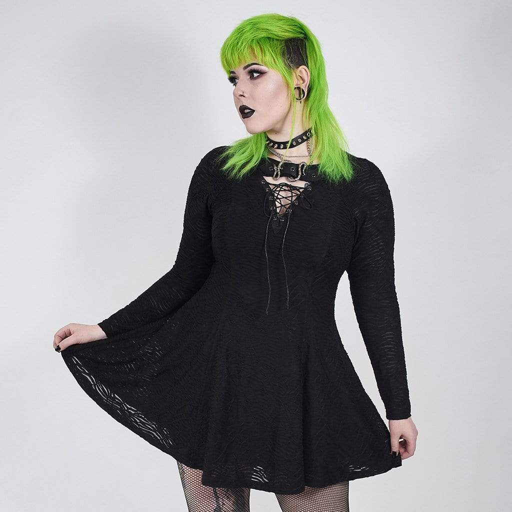 Women's Gothic Short Princess Cut Flared Full Sleeve Dress