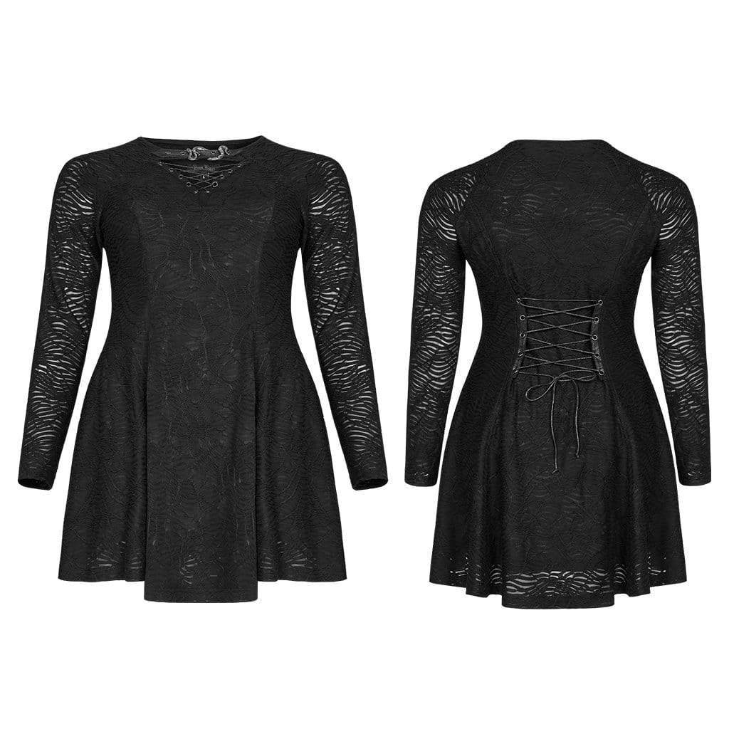 Women's Gothic Short Princess Cut Flared Full Sleeve Dress