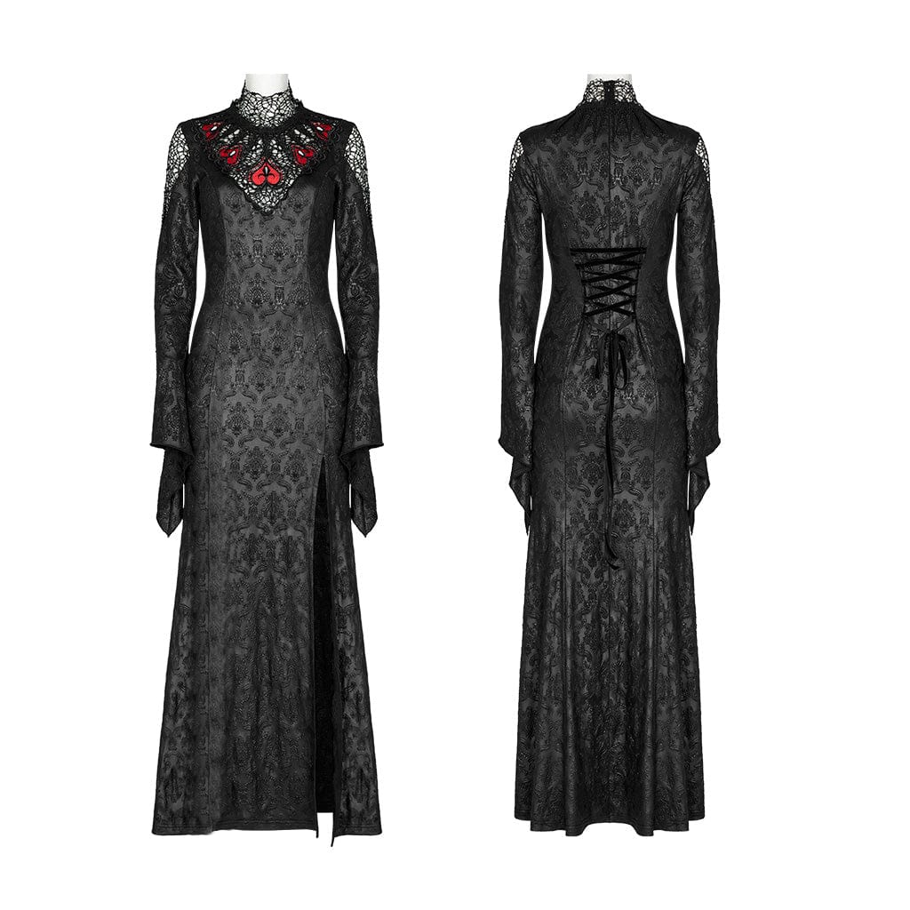 PUNK RAVE Women's Gothic Spade Embroidered Split Dress