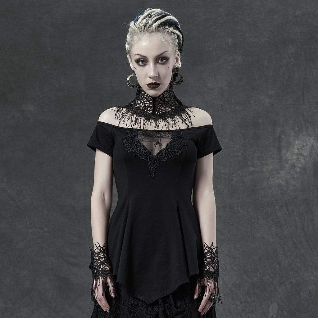 Women's Gothic Spider Lace Collar Fitted Blouses