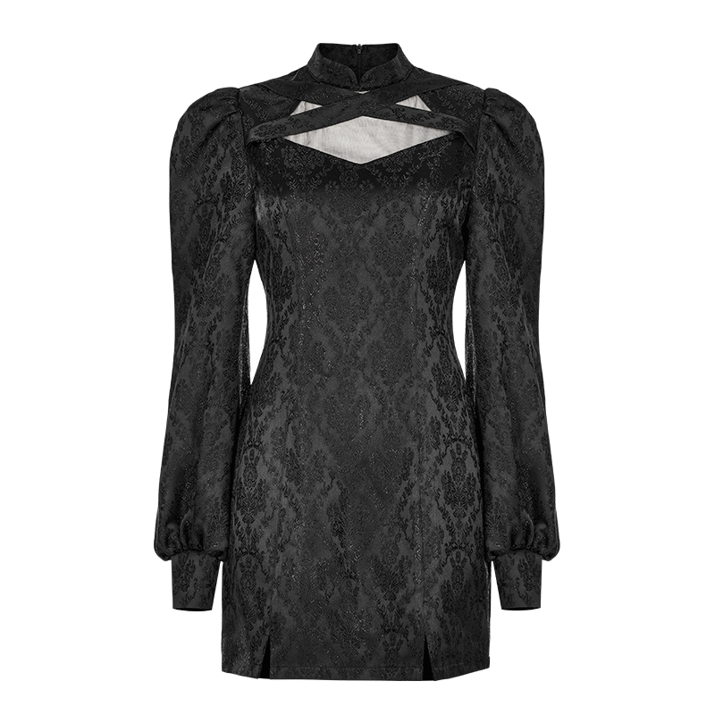 PUNK RAVE Women's Gothic Stand Collar Jacquard Dress