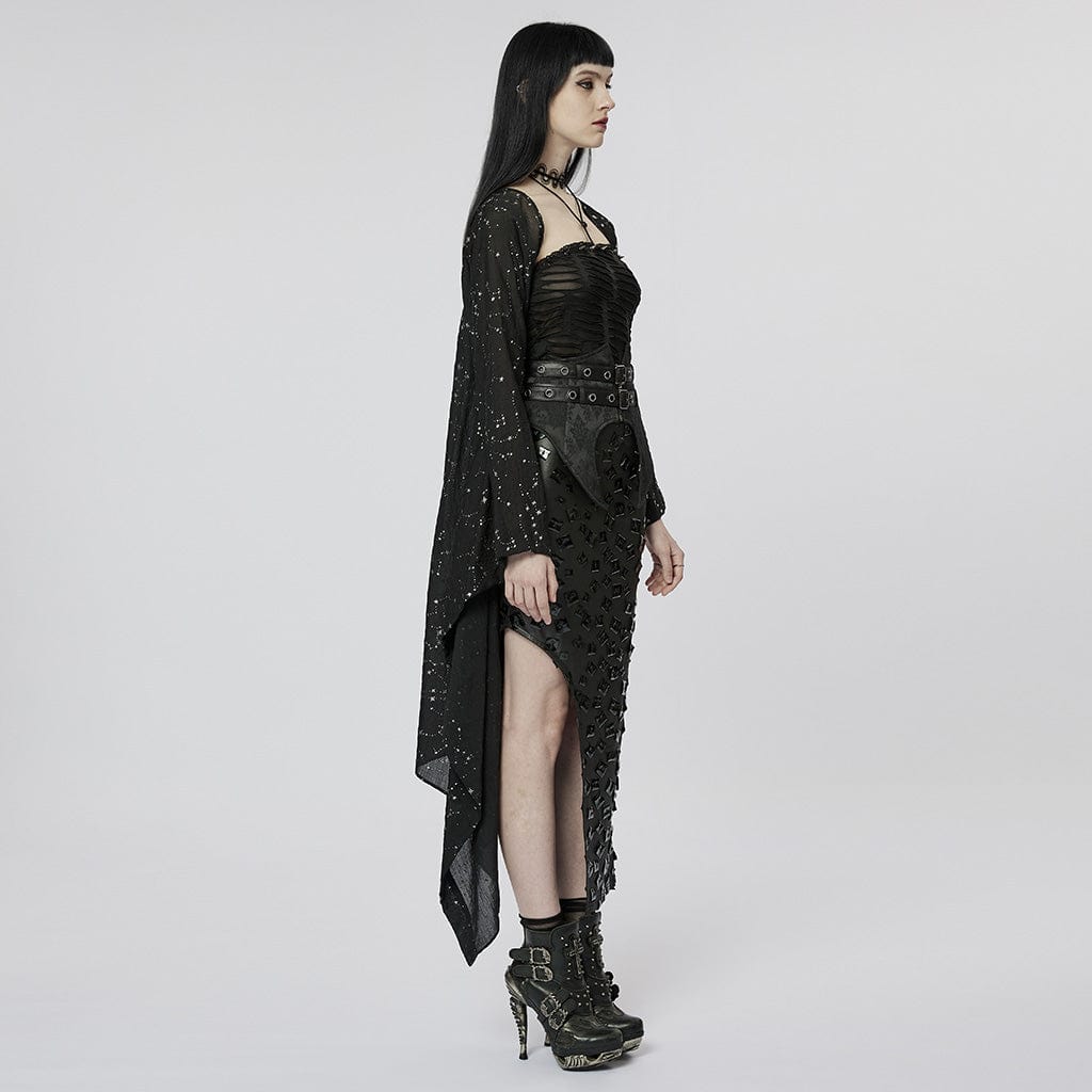 PUNK RAVE Women's Gothic Star Cutout Irregular Coat