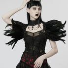 PUNK RAVE Women's Gothic Strappy Feather Cape