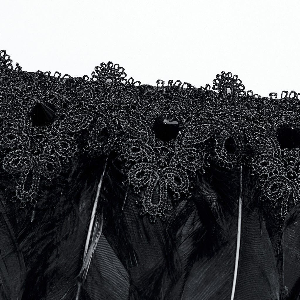 PUNK RAVE Women's Gothic Strappy Feather Cape