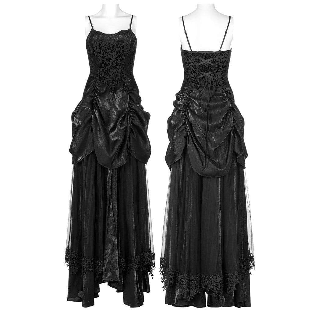 Punk Rave Women's Gothic Strappy Ruffle Layered Slip Dress