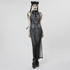 PUNK RAVE Women's Gothic Strappy Side Slit Dress with Chain