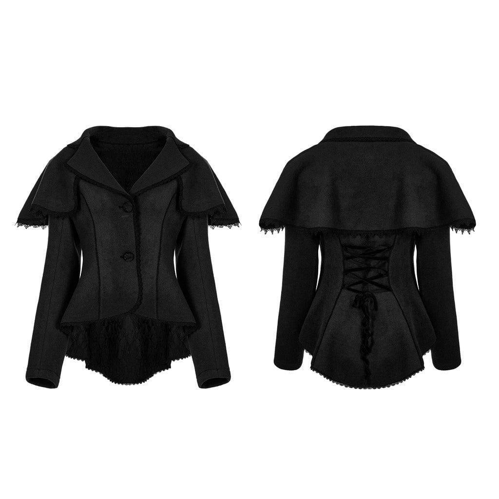 PUNK RAVE Women's Gothic Swallow Tail Faux Wool Short Coat
