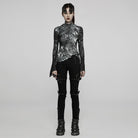PUNK RAVE Women's Gothic Tie-dye Irregular Hem Long Sleeved Shirt