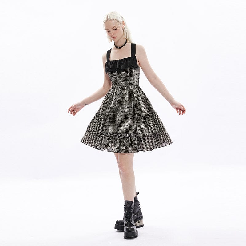 Punk Rave Women's Grunge Bowknot Plaid Slip Dress