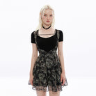Punk Rave Women's Grunge Cat Printed Chiffon Suspender Skirt Slip Dress