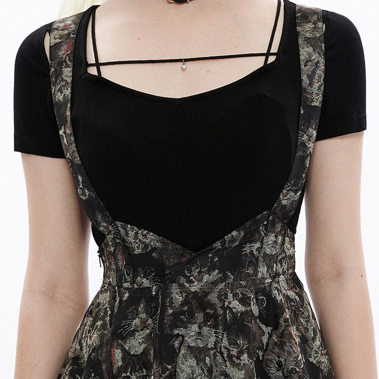 Punk Rave Women's Grunge Cat Printed Chiffon Suspender Skirt Slip Dress