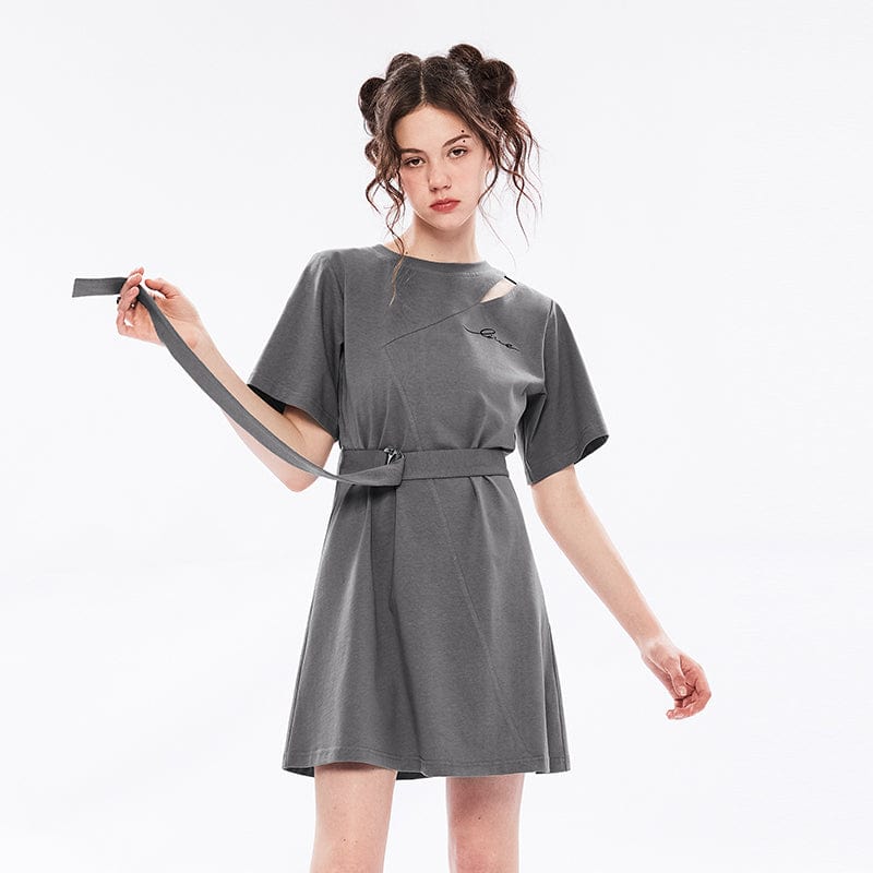 Punk Rave Women's Grunge Cutout Casual T-shirt Dress with Belt