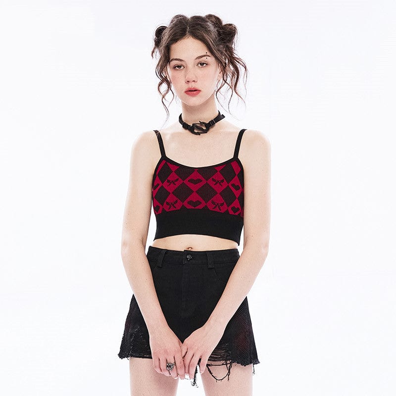 PUNK RAVE Women's Grunge Diamond Knitted Bustier