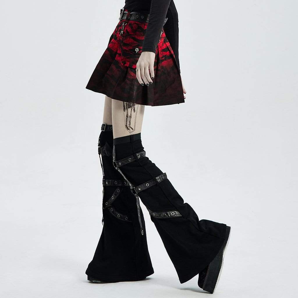 Women's Grunge Dip-dye Pleated Skirt with Belt