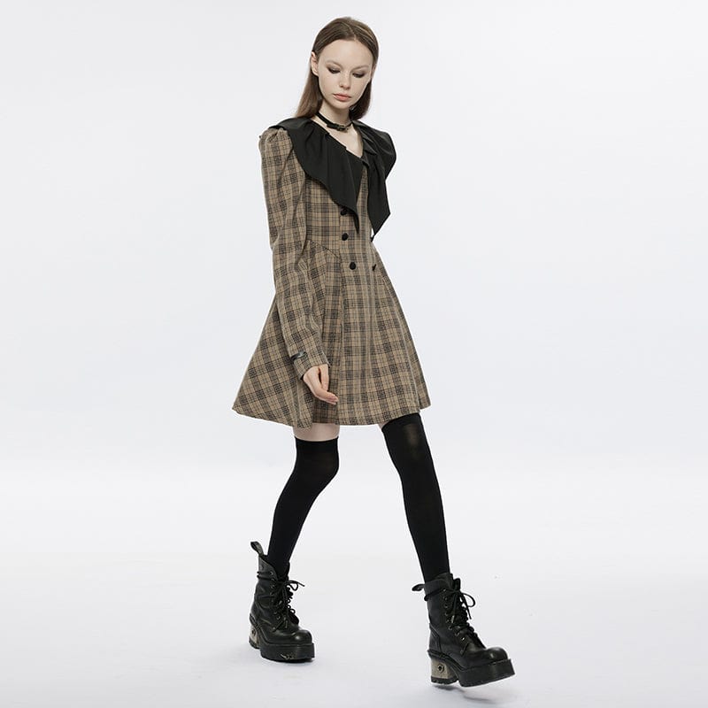 PUNK RAVE Women's Grunge Doll Collar Plaid Dress