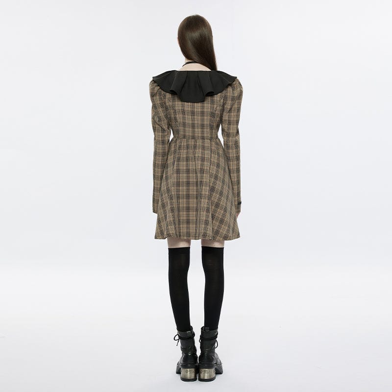 PUNK RAVE Women's Grunge Doll Collar Plaid Dress