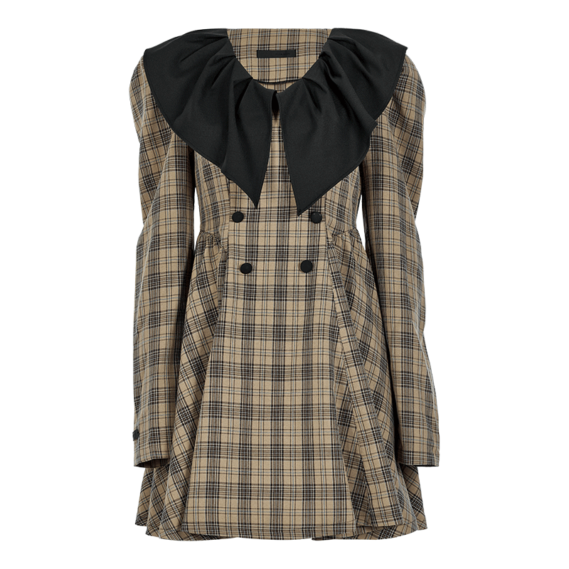 PUNK RAVE Women's Grunge Doll Collar Plaid Dress