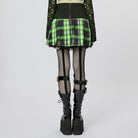 PUNK RAVE Women's Grunge Double Color Plaid Pleated Skirt