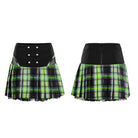 PUNK RAVE Women's Grunge Double Color Plaid Pleated Skirt