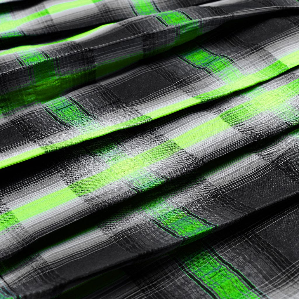 PUNK RAVE Women's Grunge Double Color Plaid Pleated Skirt