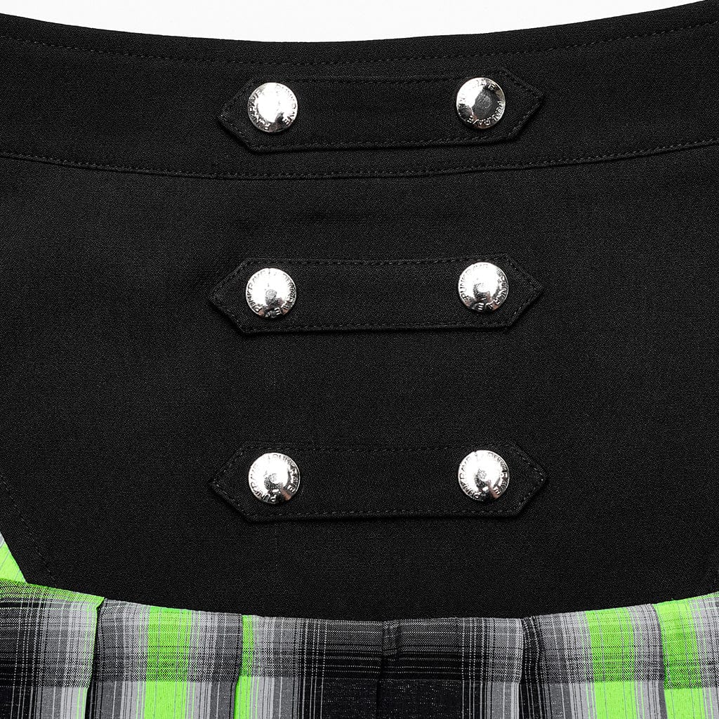 PUNK RAVE Women's Grunge Double Color Plaid Pleated Skirt