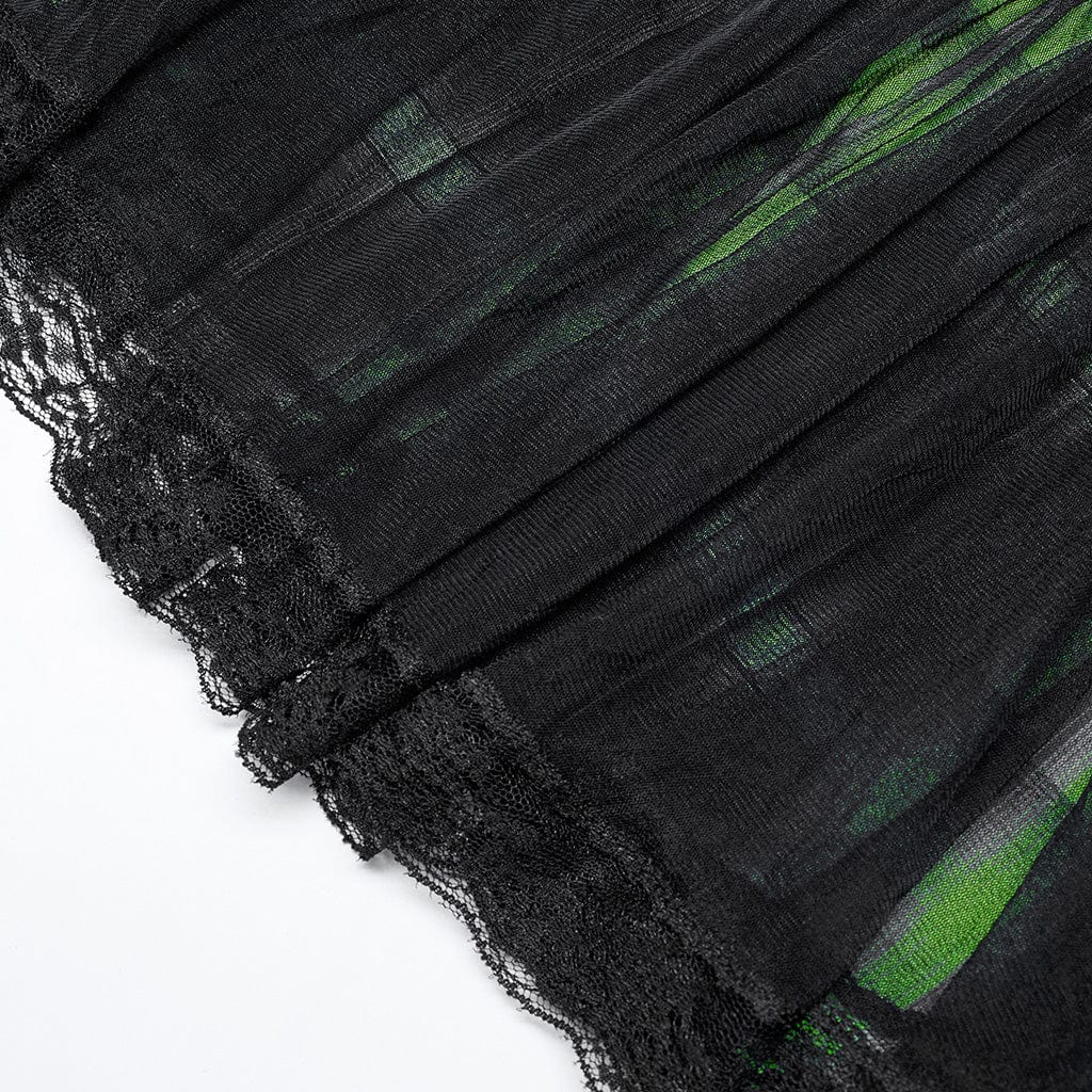 PUNK RAVE Women's Grunge Double Color Plaid Pleated Skirt