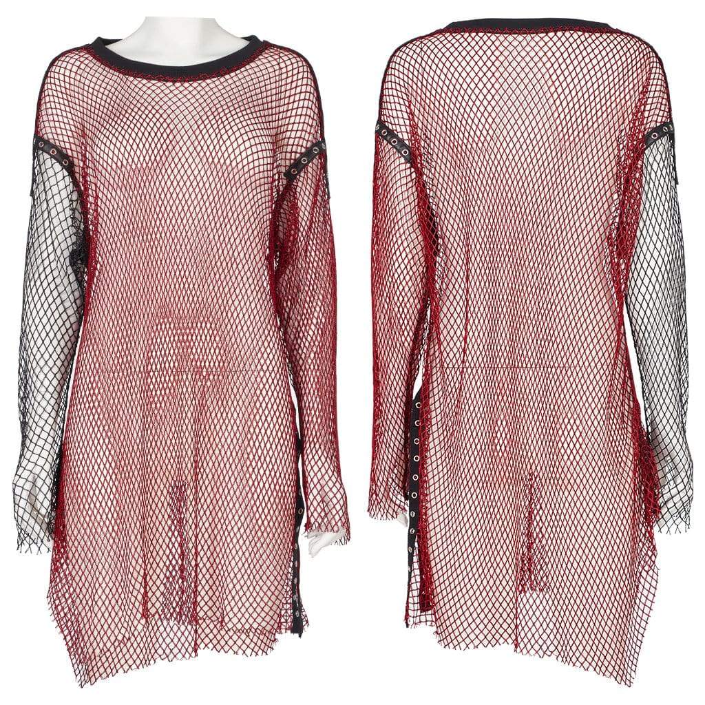 Punk Rave Women's Grunge Double Color Splice Mesh Top