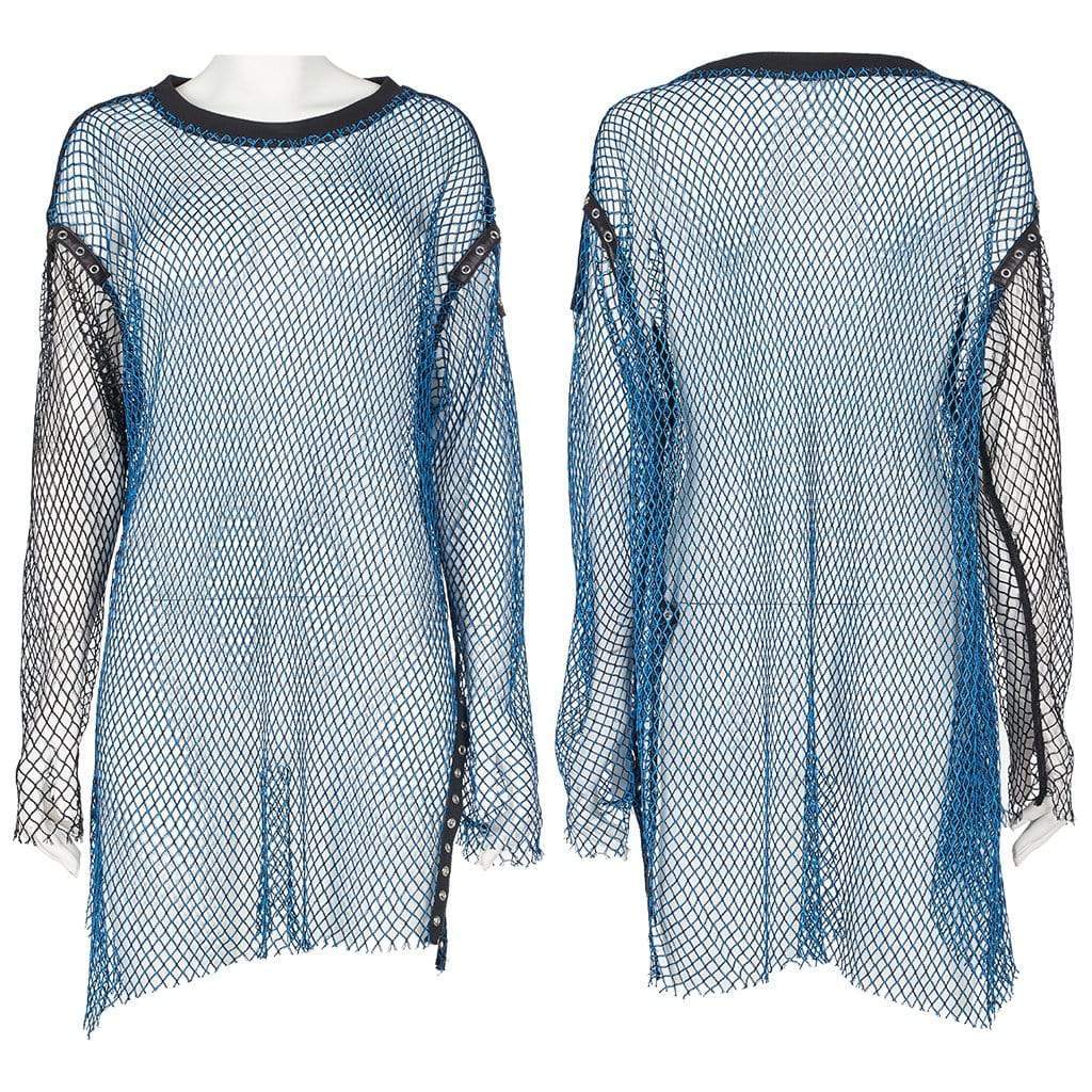 Punk Rave Women's Grunge Double Color Splice Mesh Top