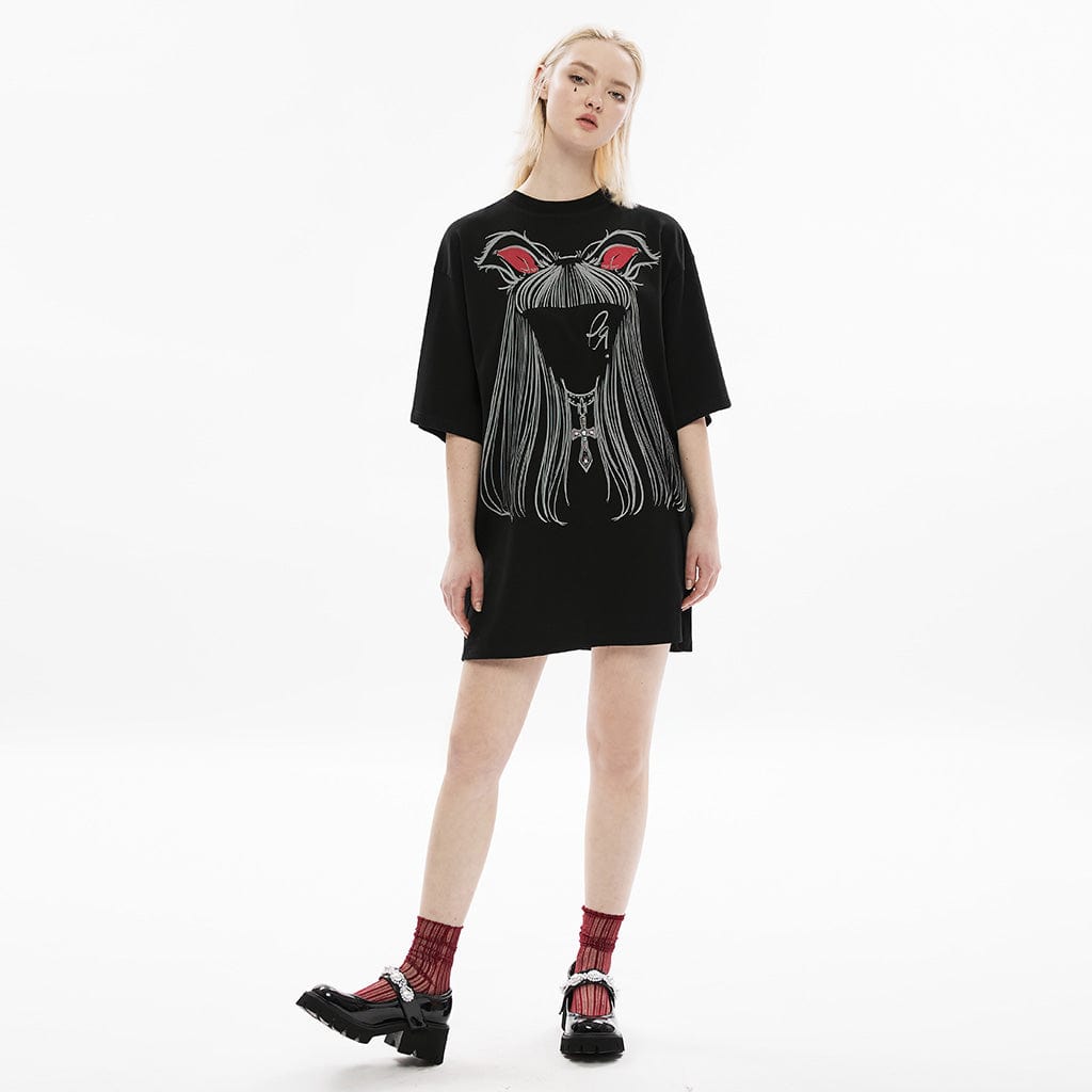 Punk Rave Women's Grunge Faceless Cat Casual Tee