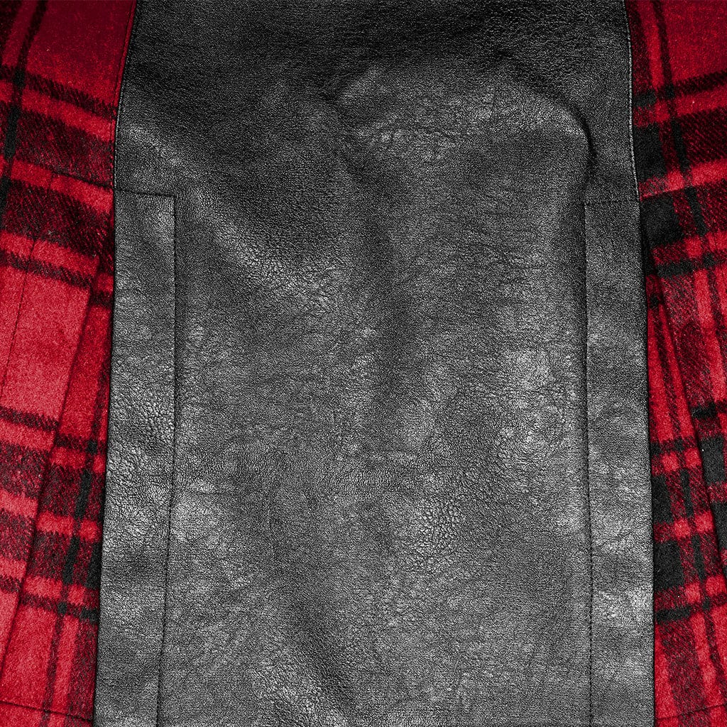 PUNK RAVE Women's Grunge Faux Leather Splice Plaid Skirt