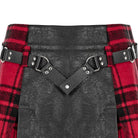 PUNK RAVE Women's Grunge Faux Leather Splice Plaid Skirt