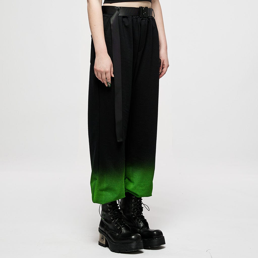 Punk Rave Women's Grunge Green Gradient Overalls with Belt