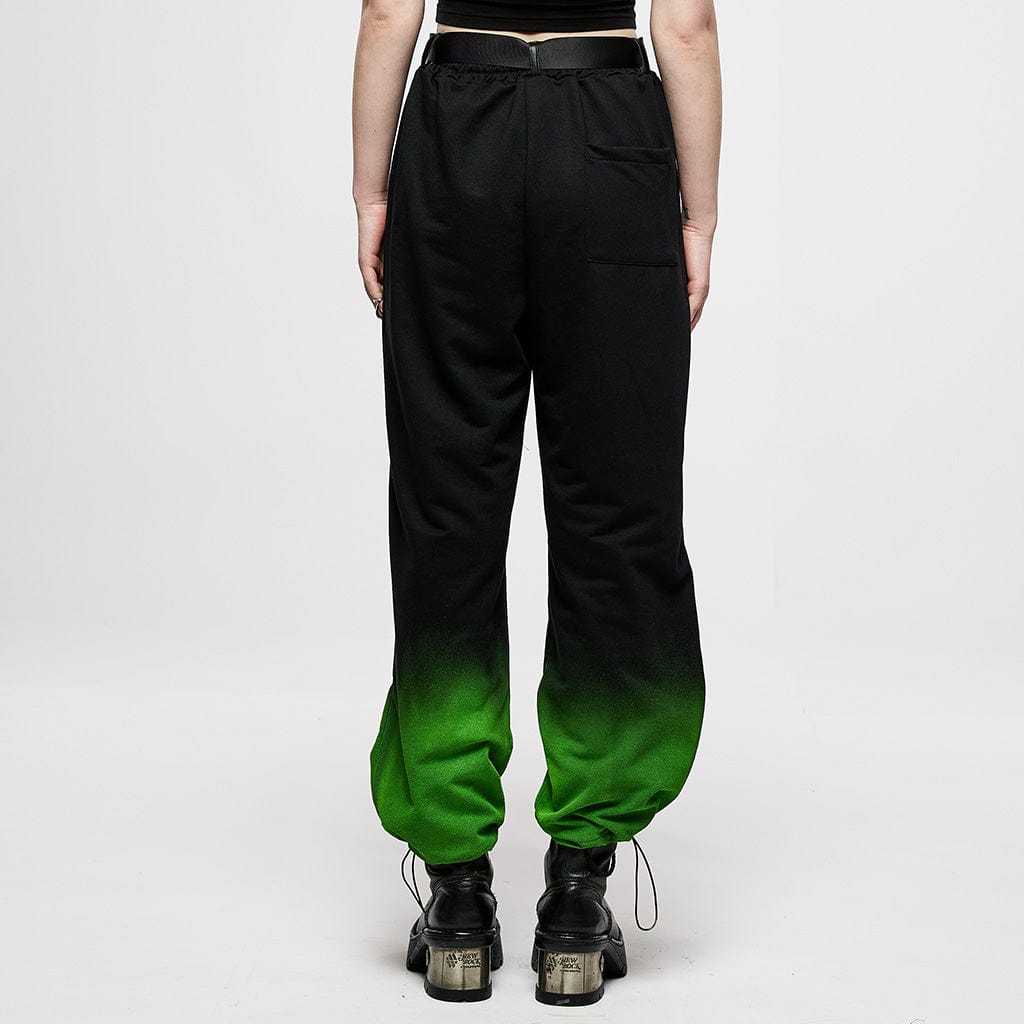 Punk Rave Women's Grunge Green Gradient Overalls with Belt