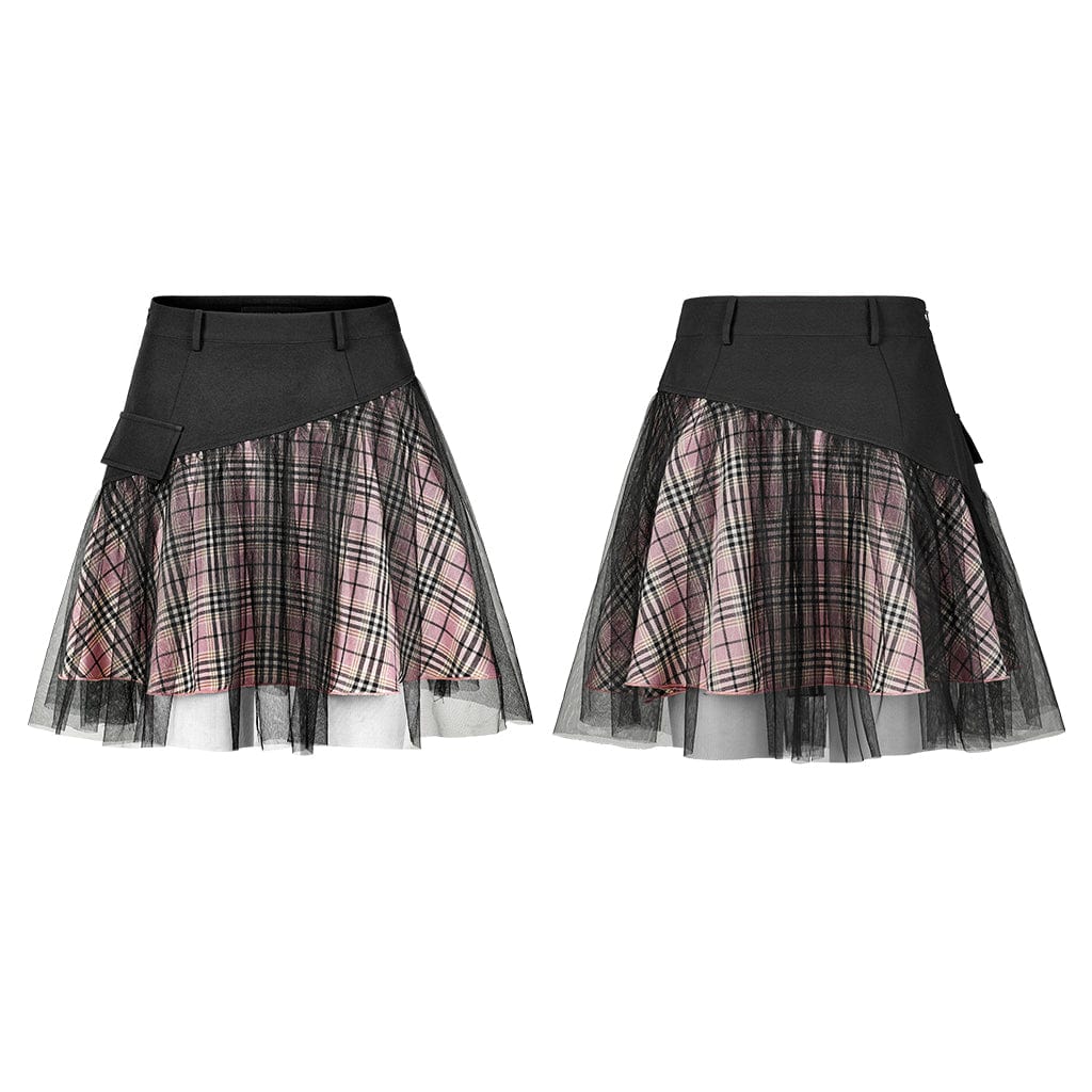 Punk Rave Women's Grunge High-waisted Mesh Red Plaid Short Skirt