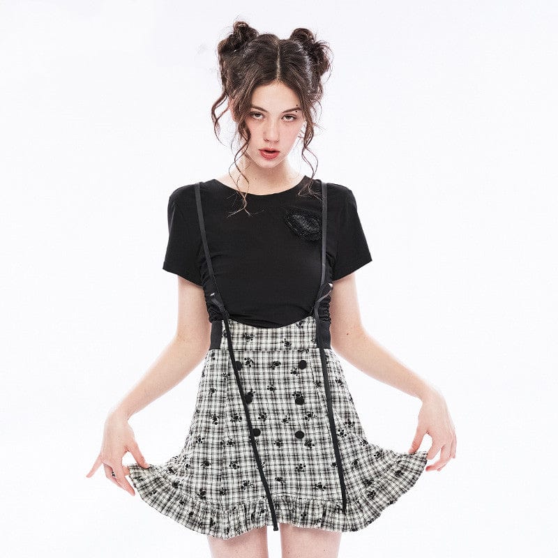 PUNK RAVE Women's Grunge High-waisted Plaid Suspender Skirt