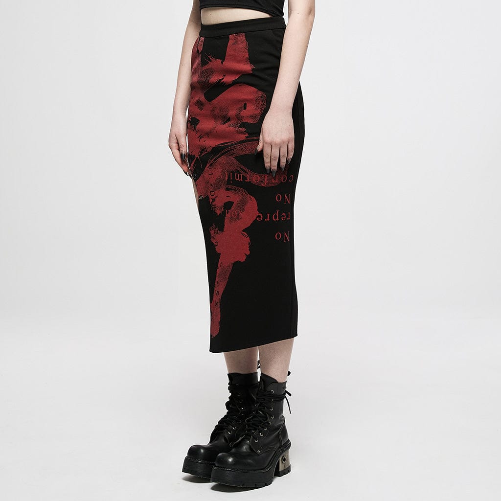 Punk Rave Women's Grunge Landscape Painting Side Cutout Long Wrapped Skirt