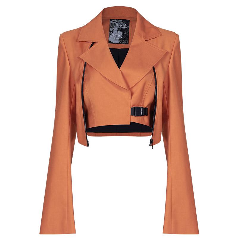 Women's Grunge Large Lapel Release Buckle Jackets Orange