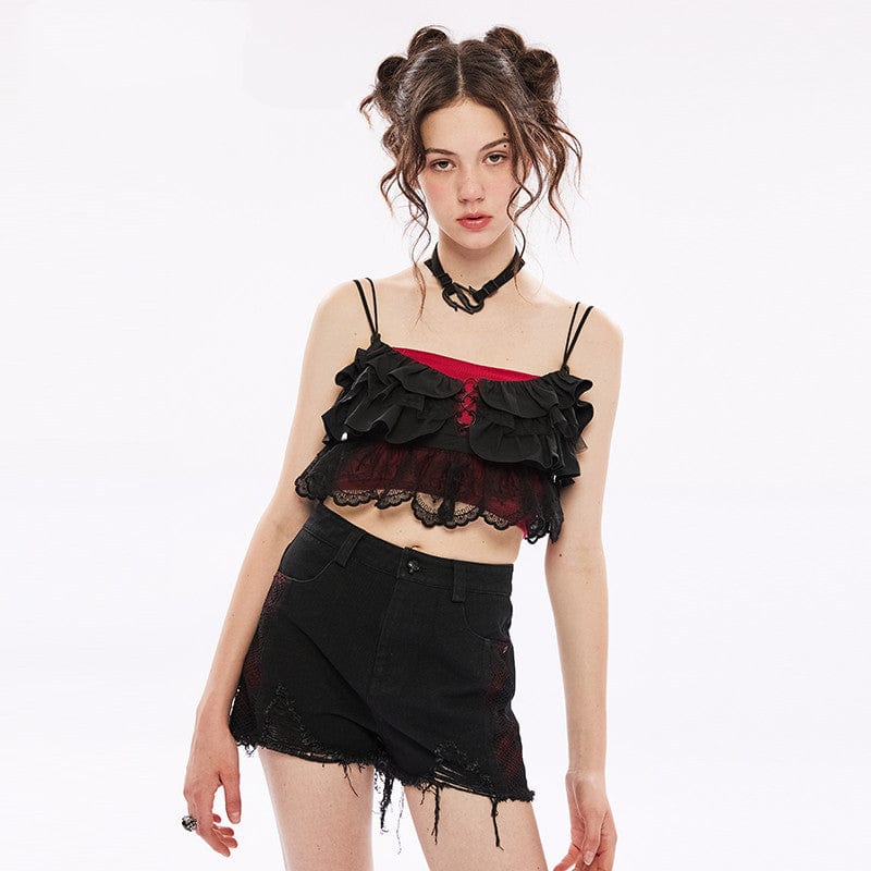 Punk Rave Women's Grunge Multilayer Lace Bustier