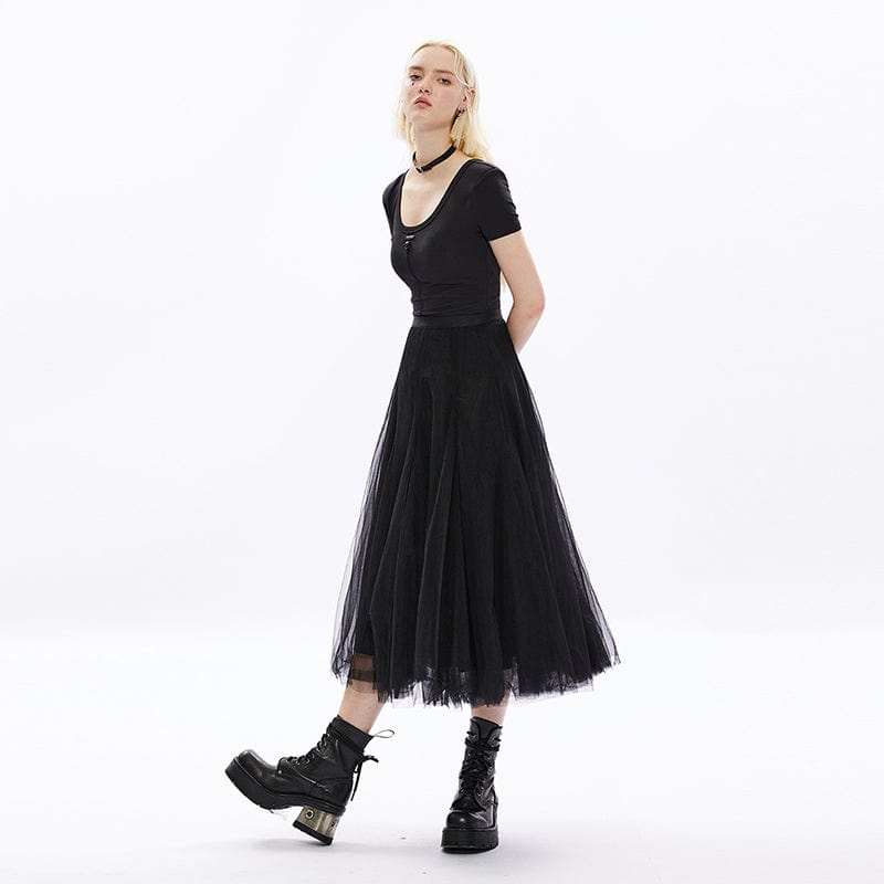 Punk Rave Women's Grunge Multilayer Mesh Maxi Skirt