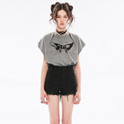 Punk Rave Women's Grunge Off Shouder Butterfly Printed Casual Tee