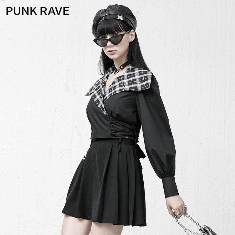 Women's Grunge Plaid Lapel Short Tops