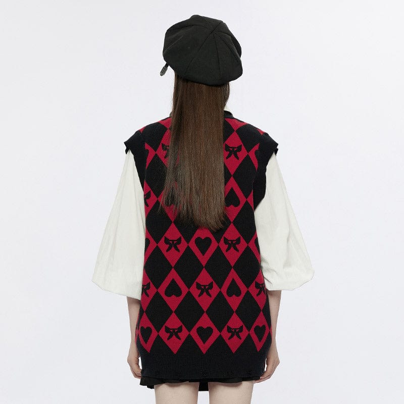 PUNK RAVE Women's Grunge Rhombic Plaid Vest