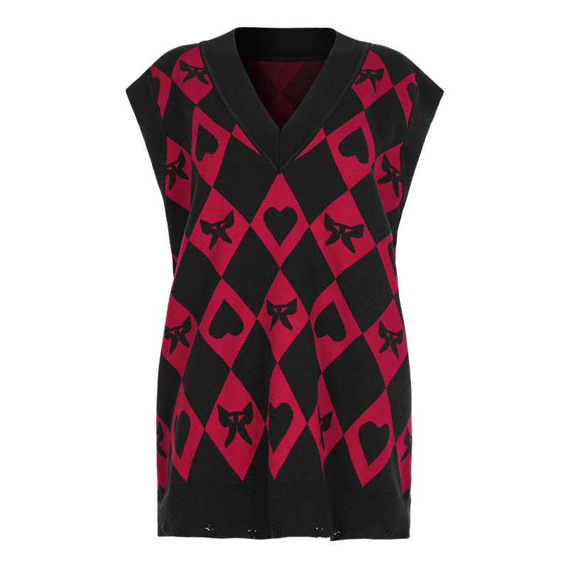 PUNK RAVE Women's Grunge Rhombic Plaid Vest